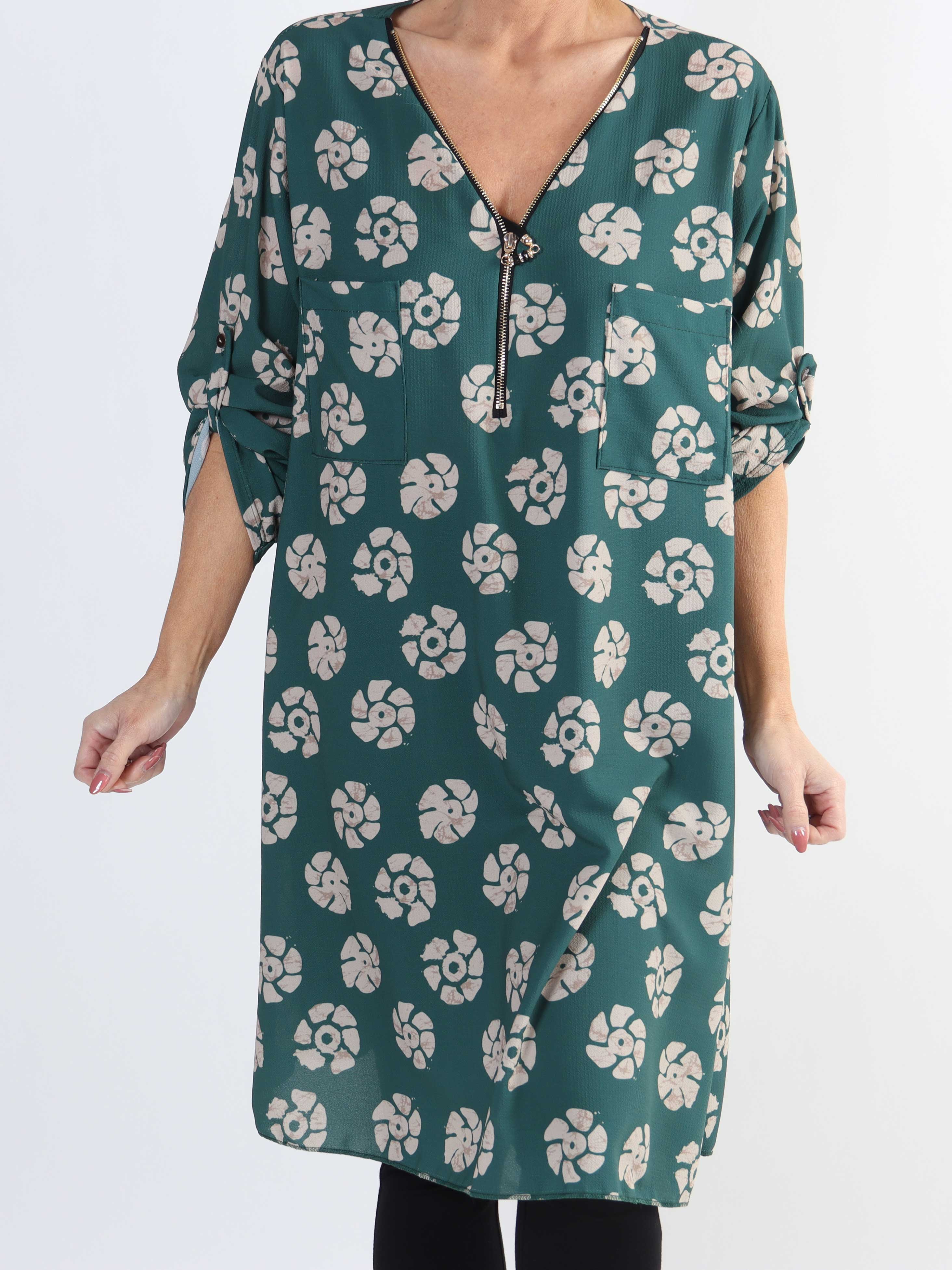 Claudia Print Dress - Plus size tunikakjole med print og lynlås